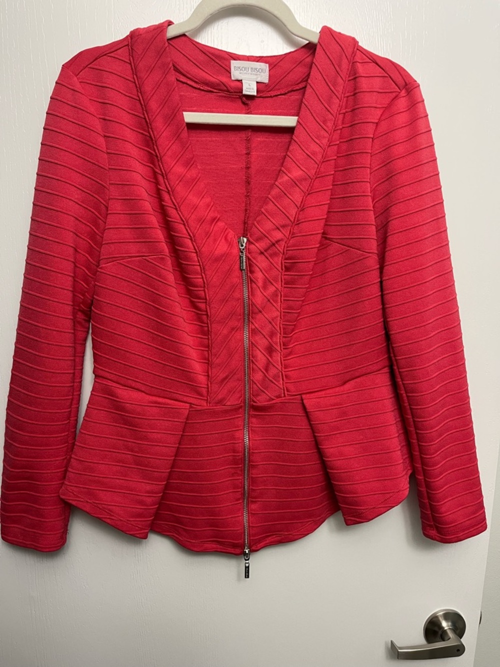 Bisou Bisou Red Peplum Zip Front Jacket